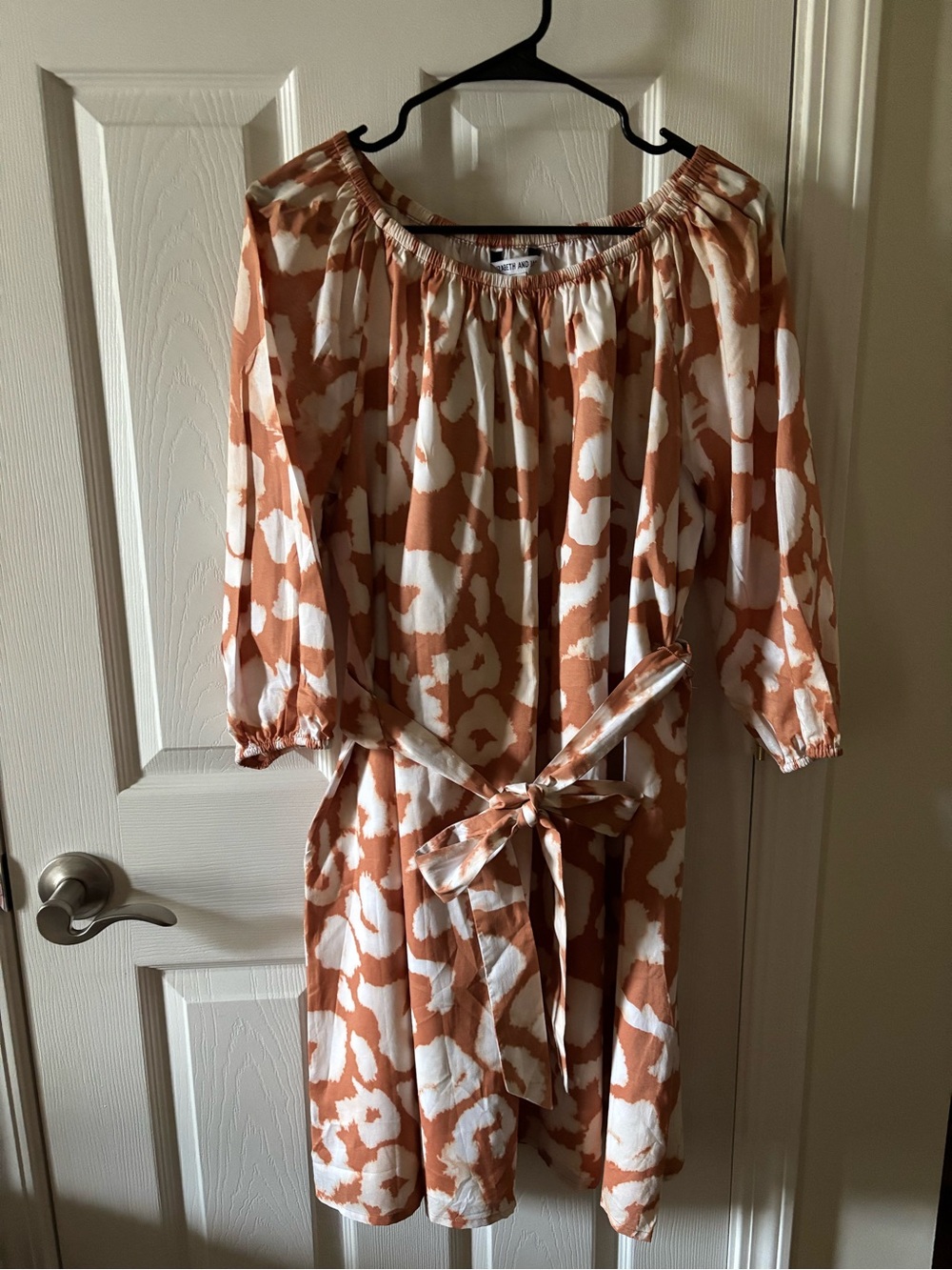 Tie waist  dress with elastic neckline for off the shoulder wear size L